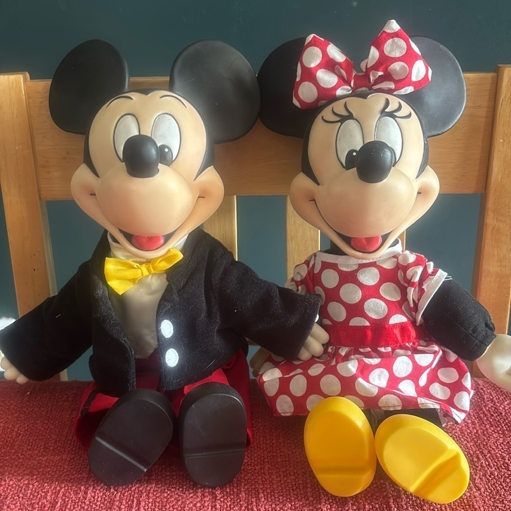 Vintage Mickey & Minnie Mouse Plastic Head, Soft Stuffed Body Plush Disney